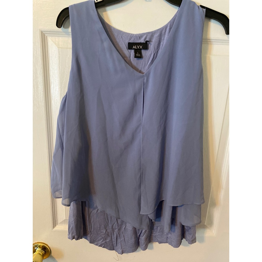 Alyx Womens Periwinkle Blue Layered Chiffon V-Neck‎ Sleeveless Blouse Size L